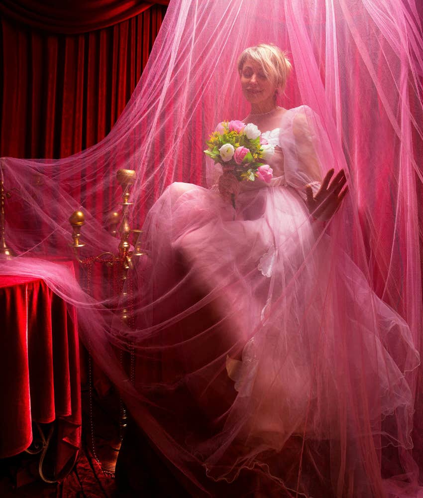 Woman dreaming in pink reveals who she really is