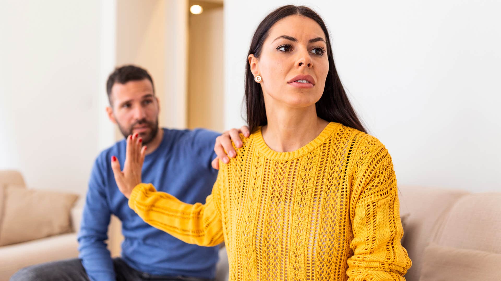 controlling woman telling partner to go away