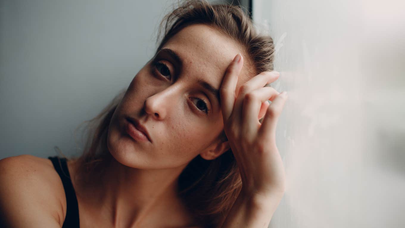 sad beautiful woman thinking about her childhood