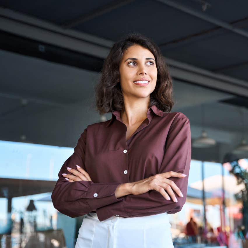 woman who clocks out mentally not just physically as she has confidence