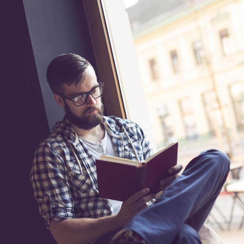 man protecting peace solo downtime reading book