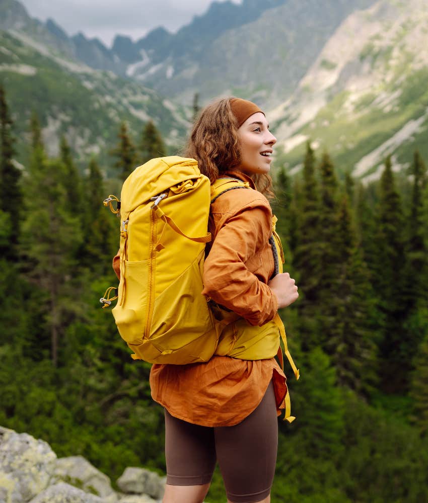 woman hiking solo on quiet vacation