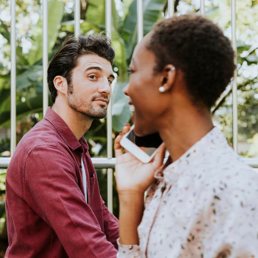 man who can't stop staring at woman as he tries to put a name to the face