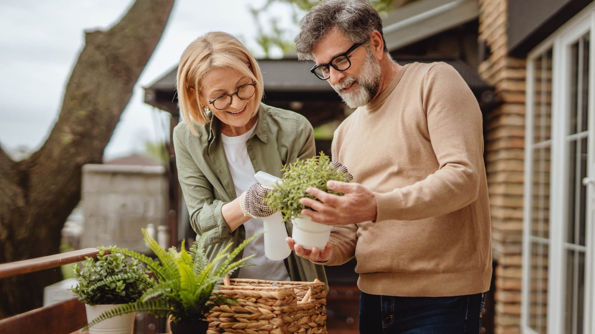 woman smiling genuinely listening to her husband