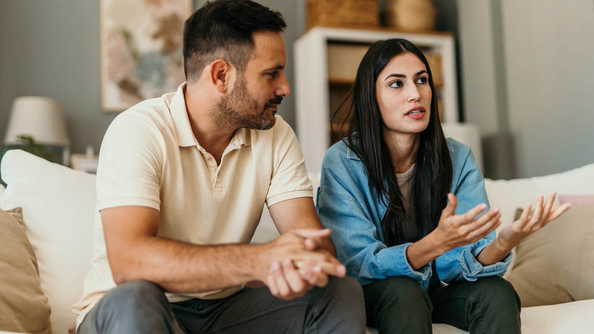 man saying we're fine to wife in conversation