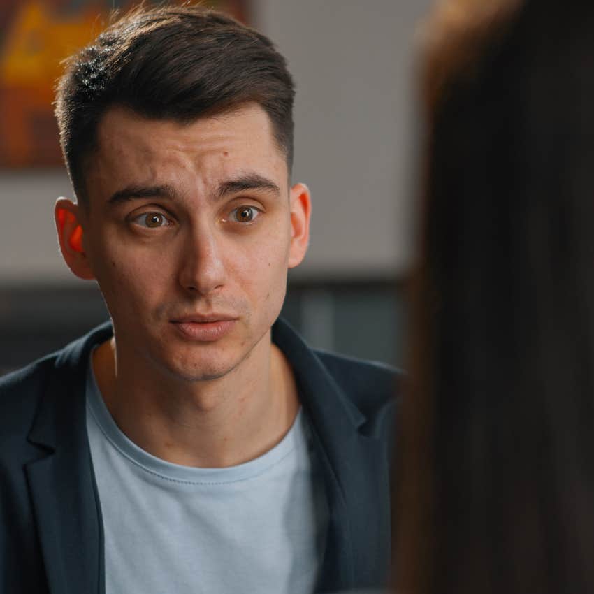 man asking his wife's schedule for the weekend looking concerned