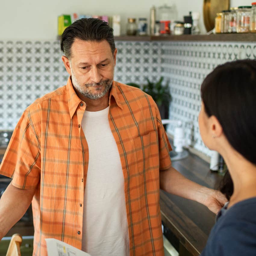 offended husband asking what's that supposed to mean to his wife