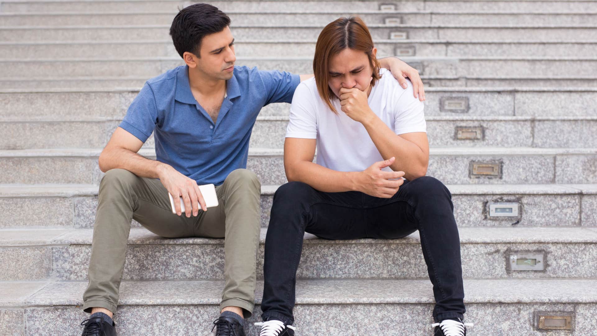 guy asking his friend tell me whats going on