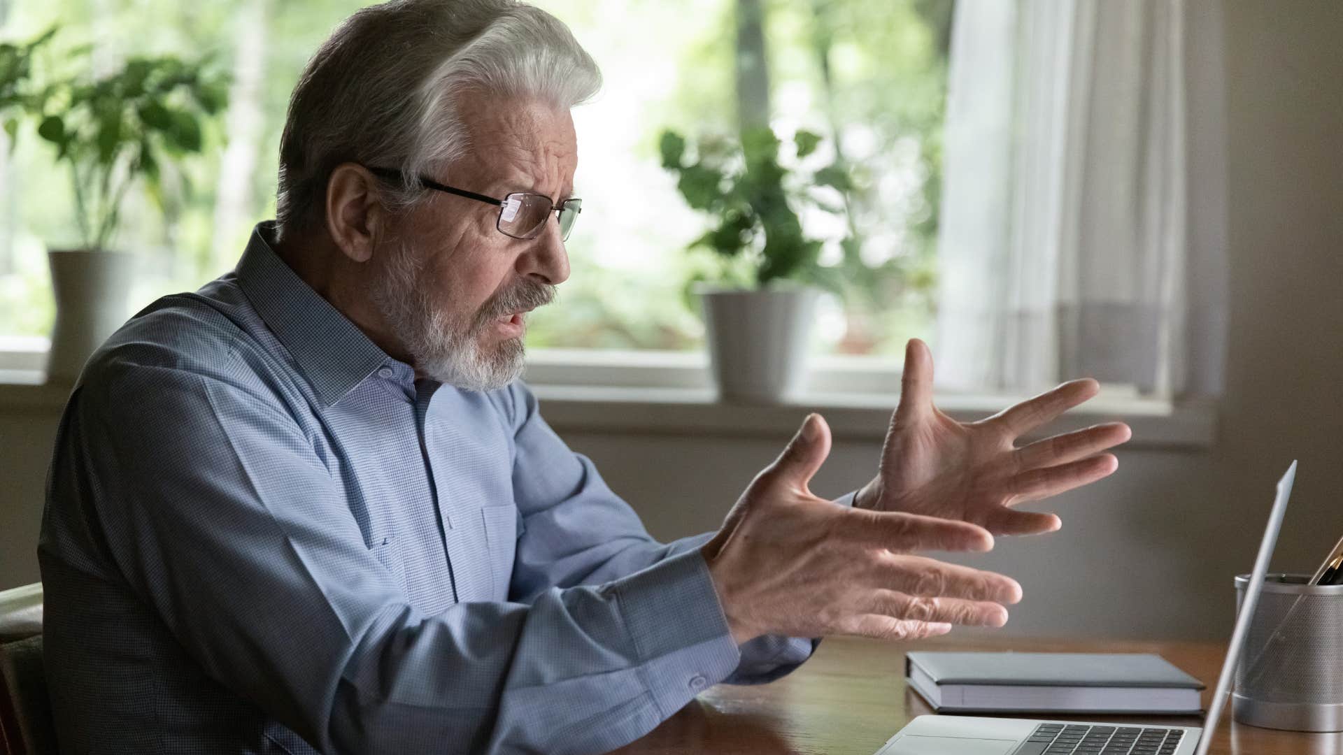 upset older man overly fixated on small household issues