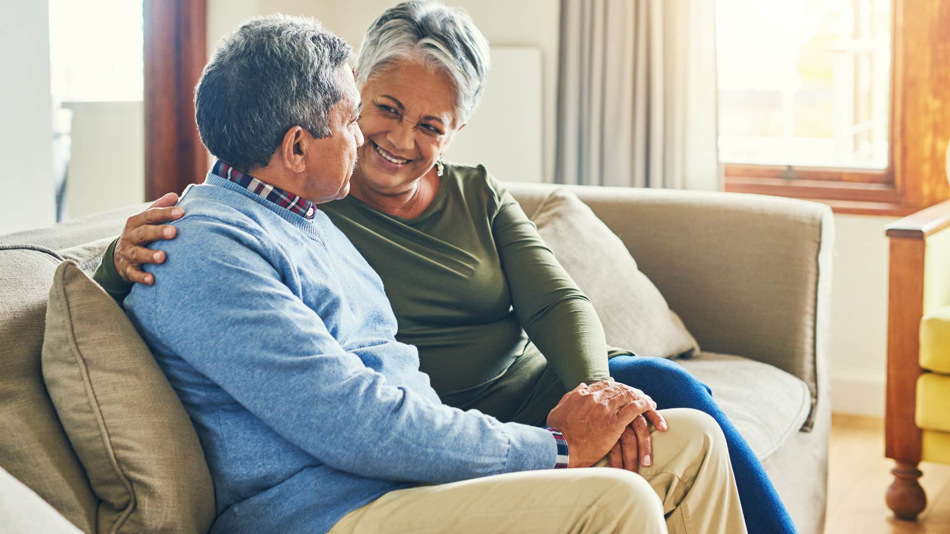 Man saying "you don't have to do it all on your own" to his partner.