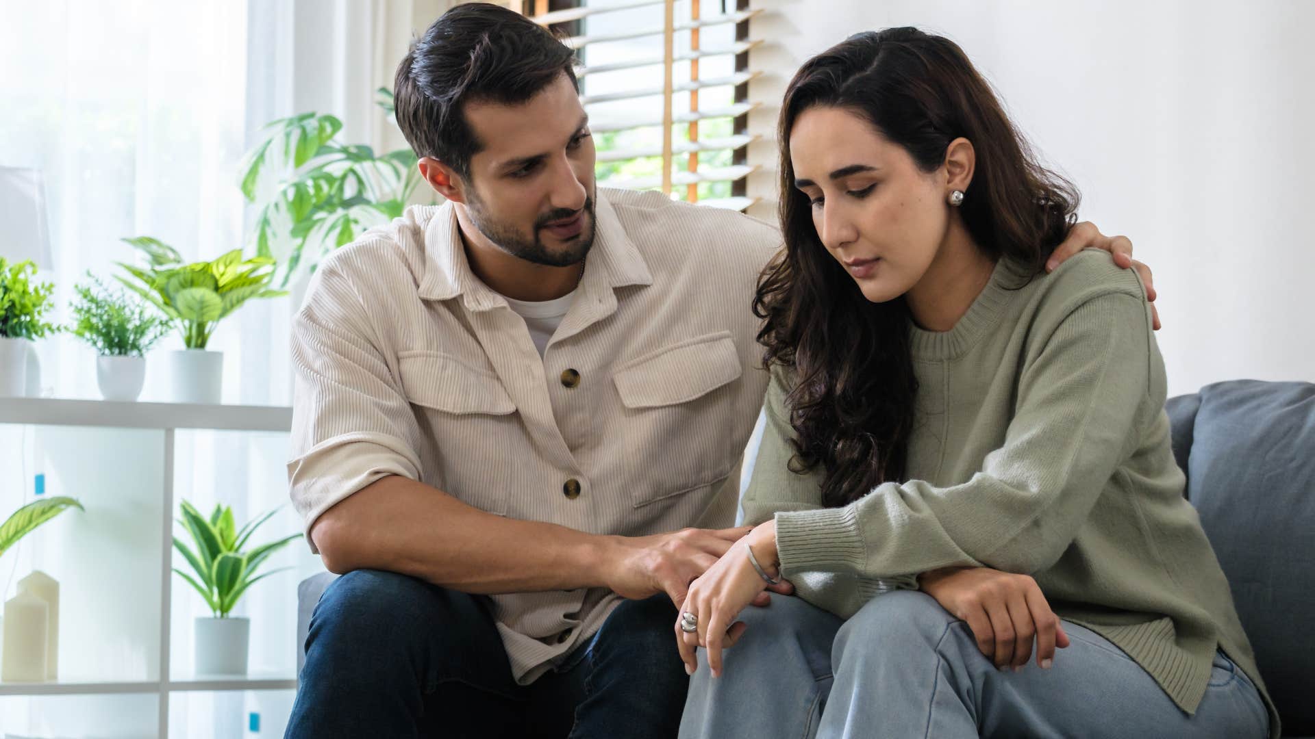 Man saying "I see you're upset" to his wife.