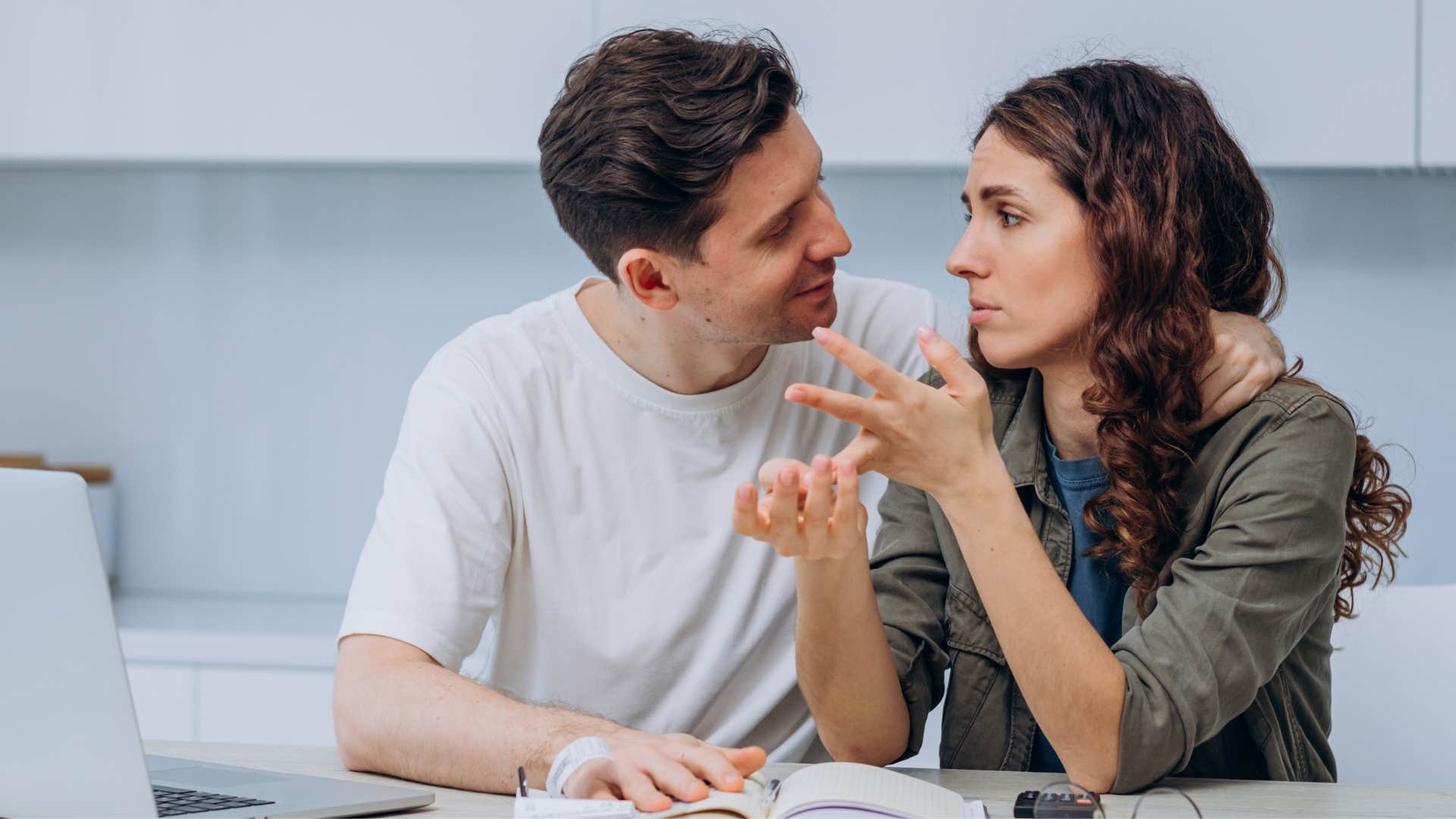 Man saying "I trust you" to his wife.