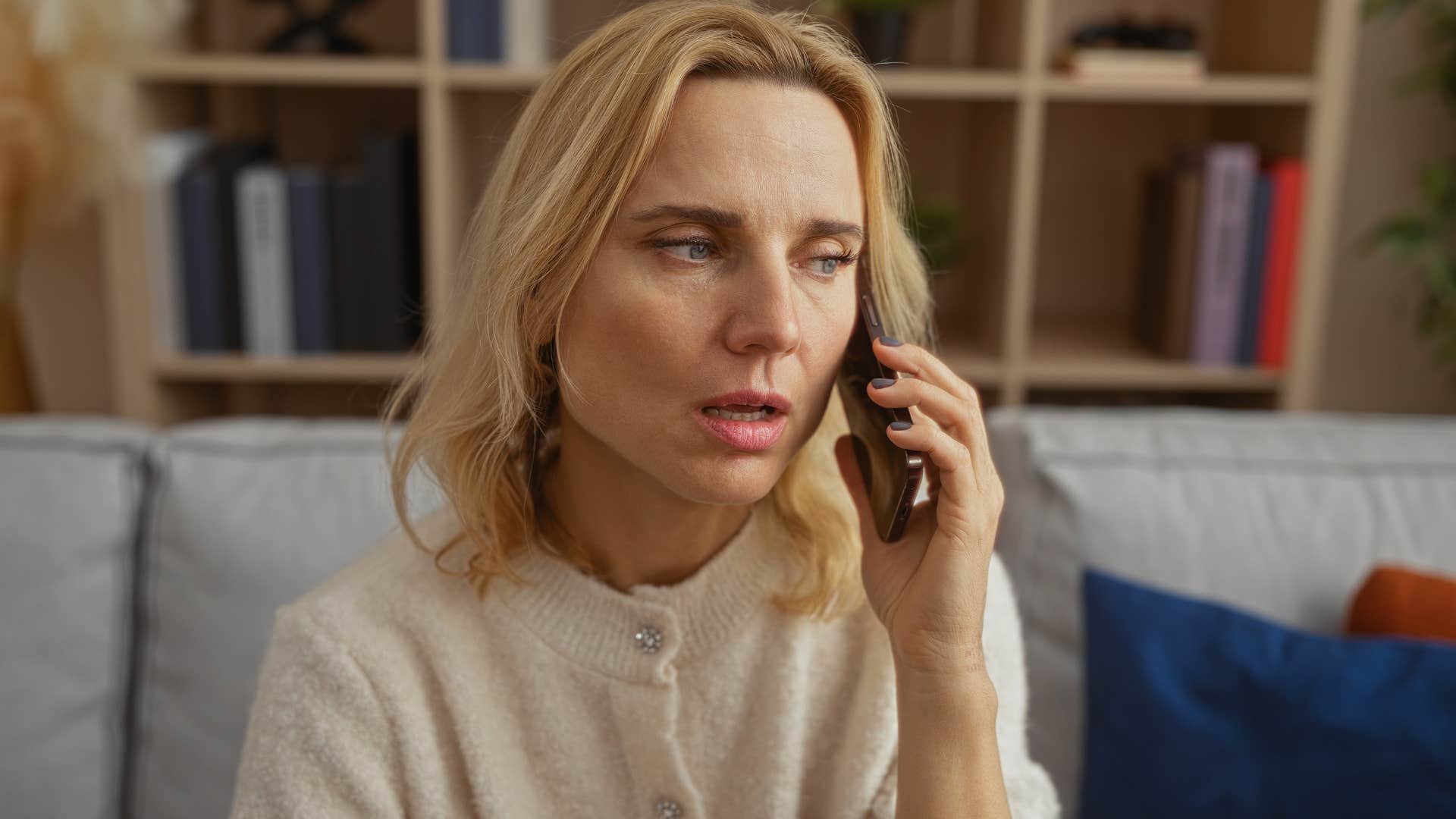 woman saying I didn't want to bother you on the phone to her adult kids