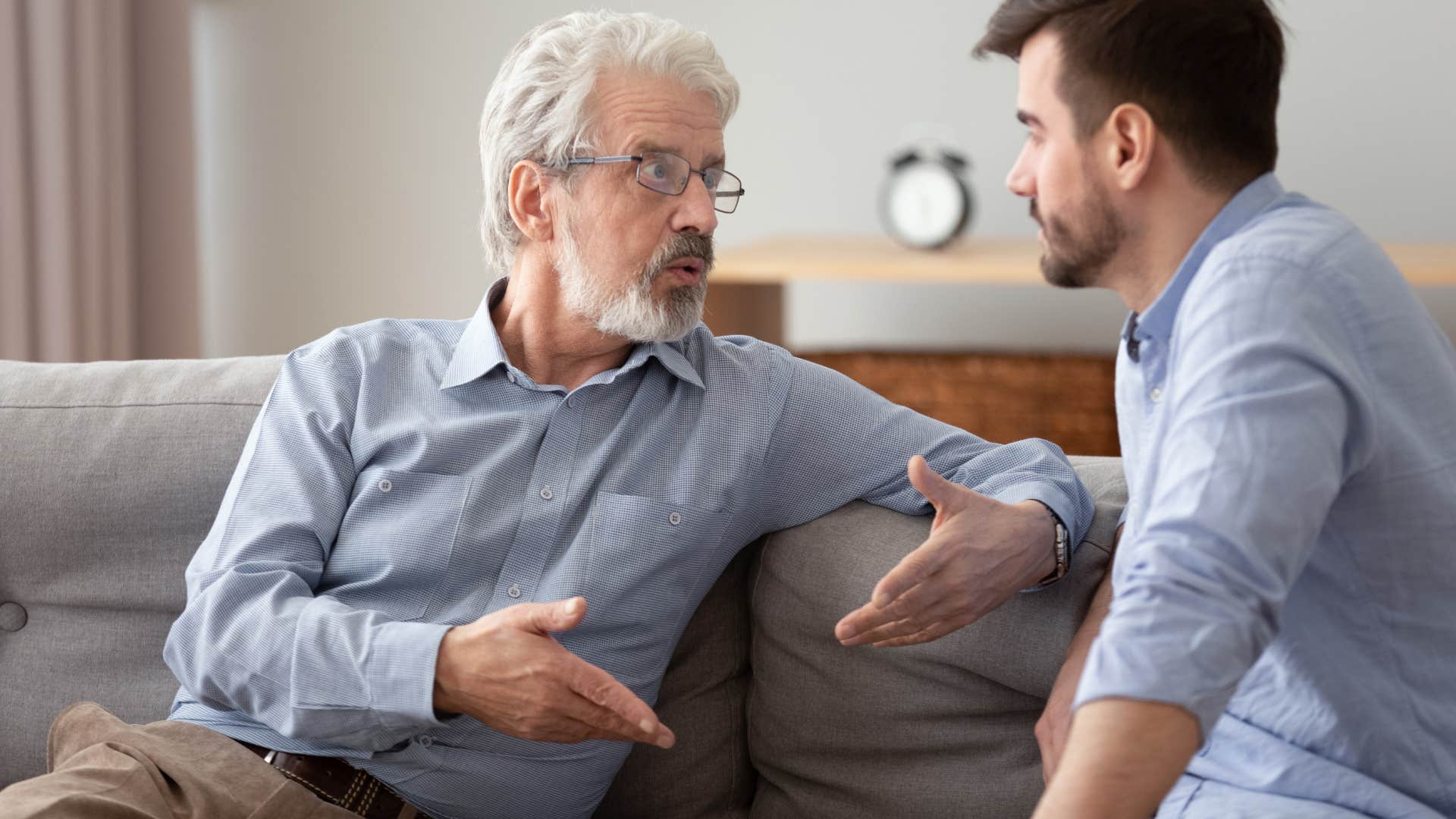 older father gaslighting son saying that didn't happen