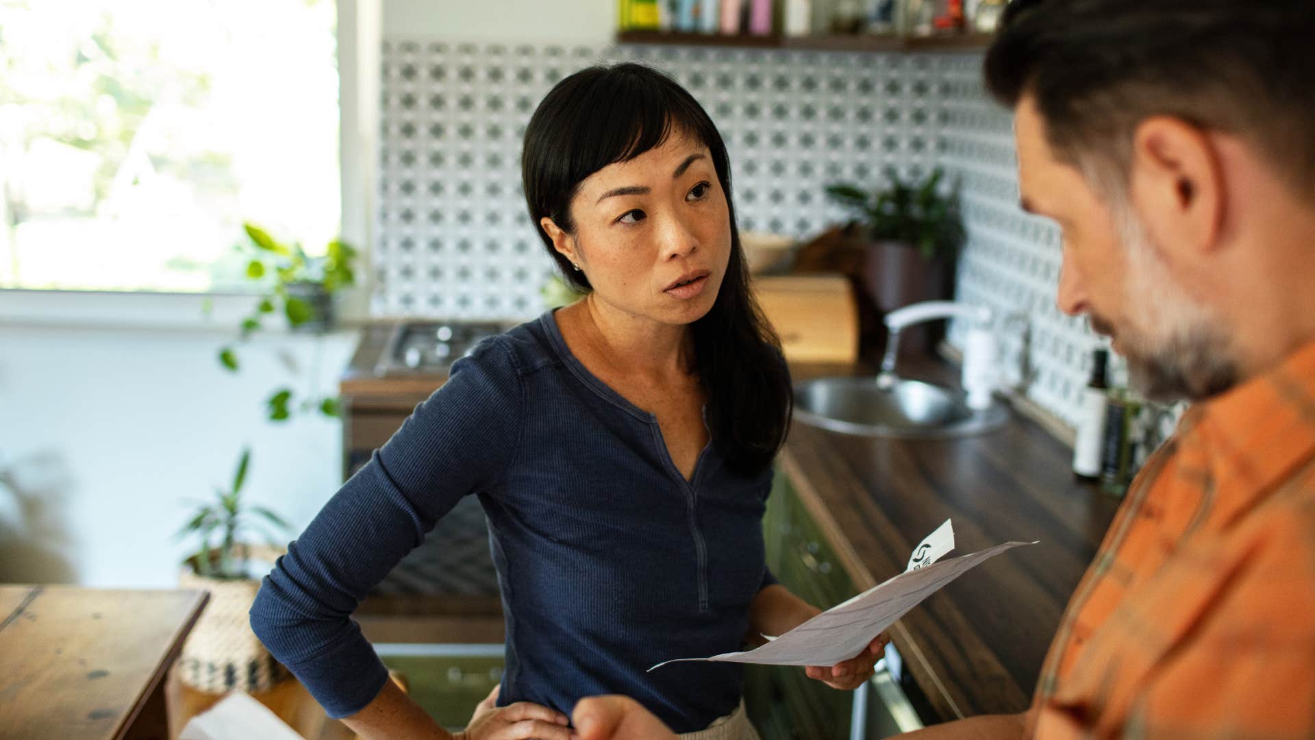 Woman saying "you always make it all about you" to her partner.