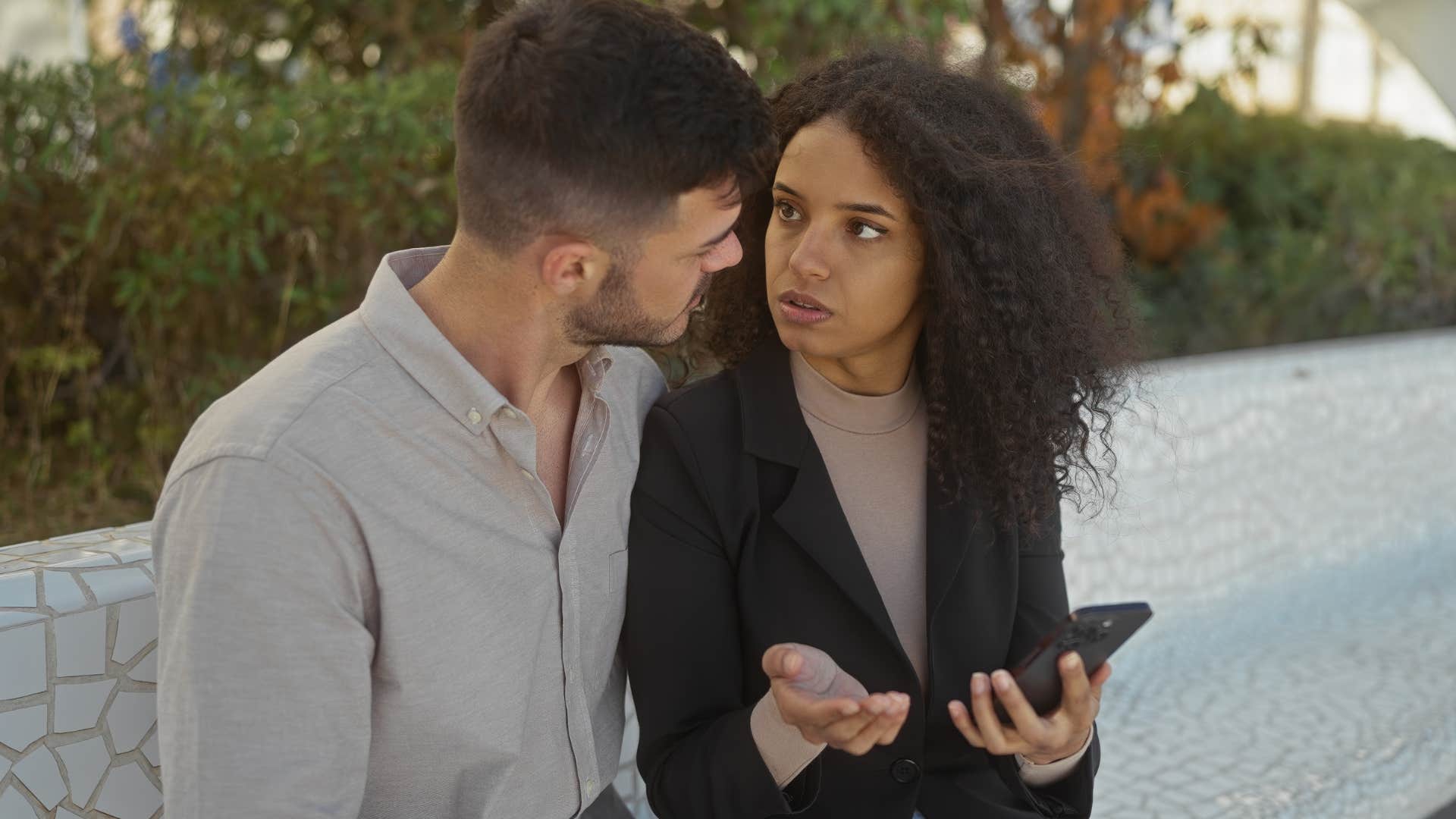 Woman saying "Why can't you be more like him?" to her husband.