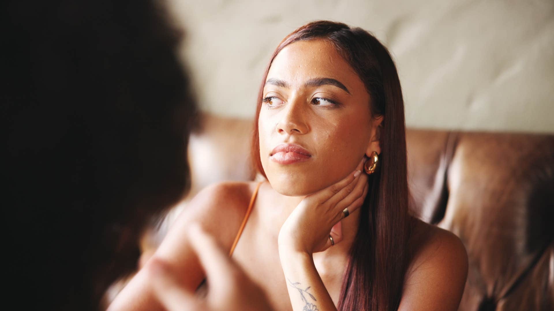 woman bored with partner talking