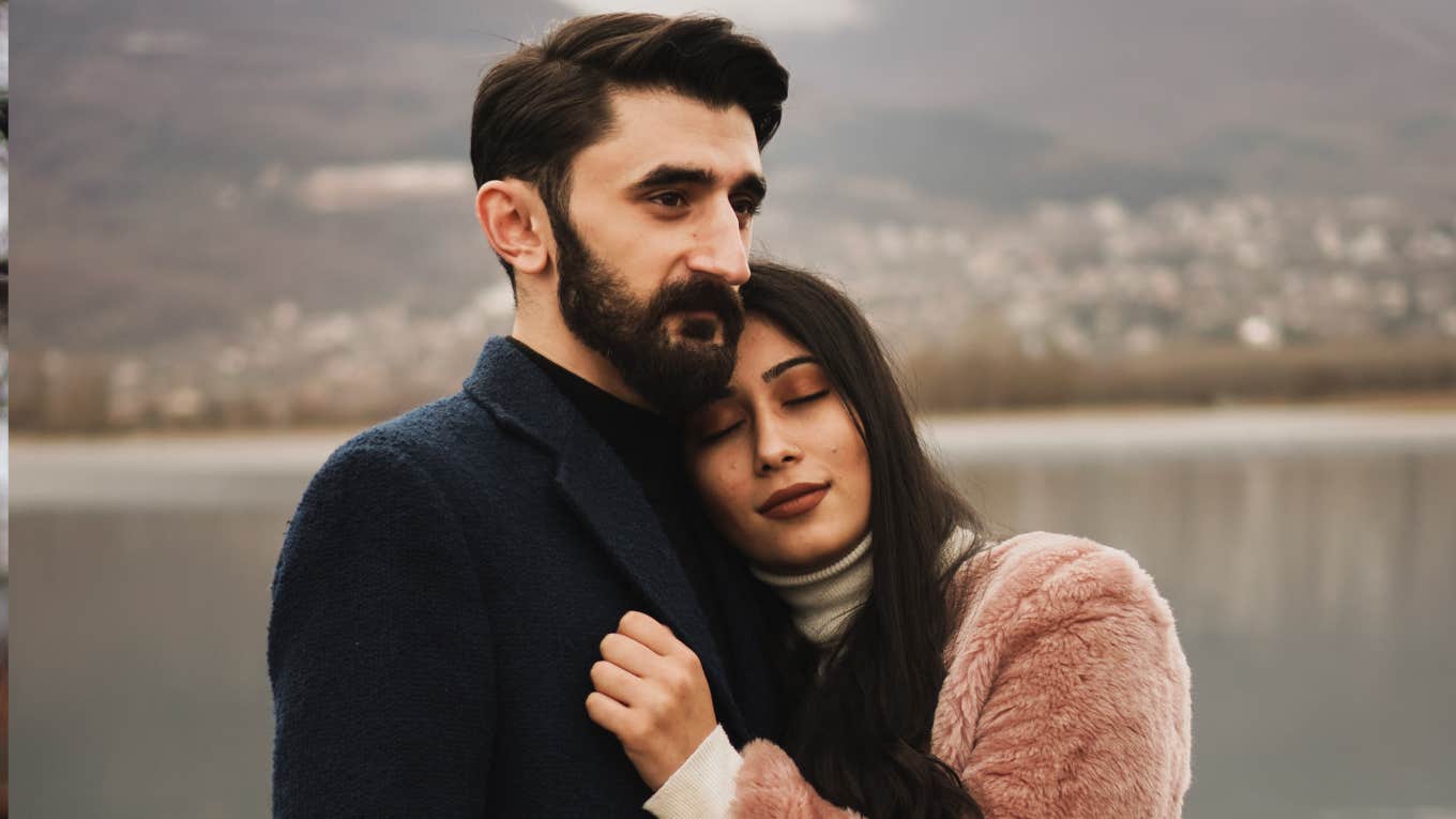 Woman leaning on her partner’s shoulder, symbolizing deep love and emotional support during life’s hardest moments.