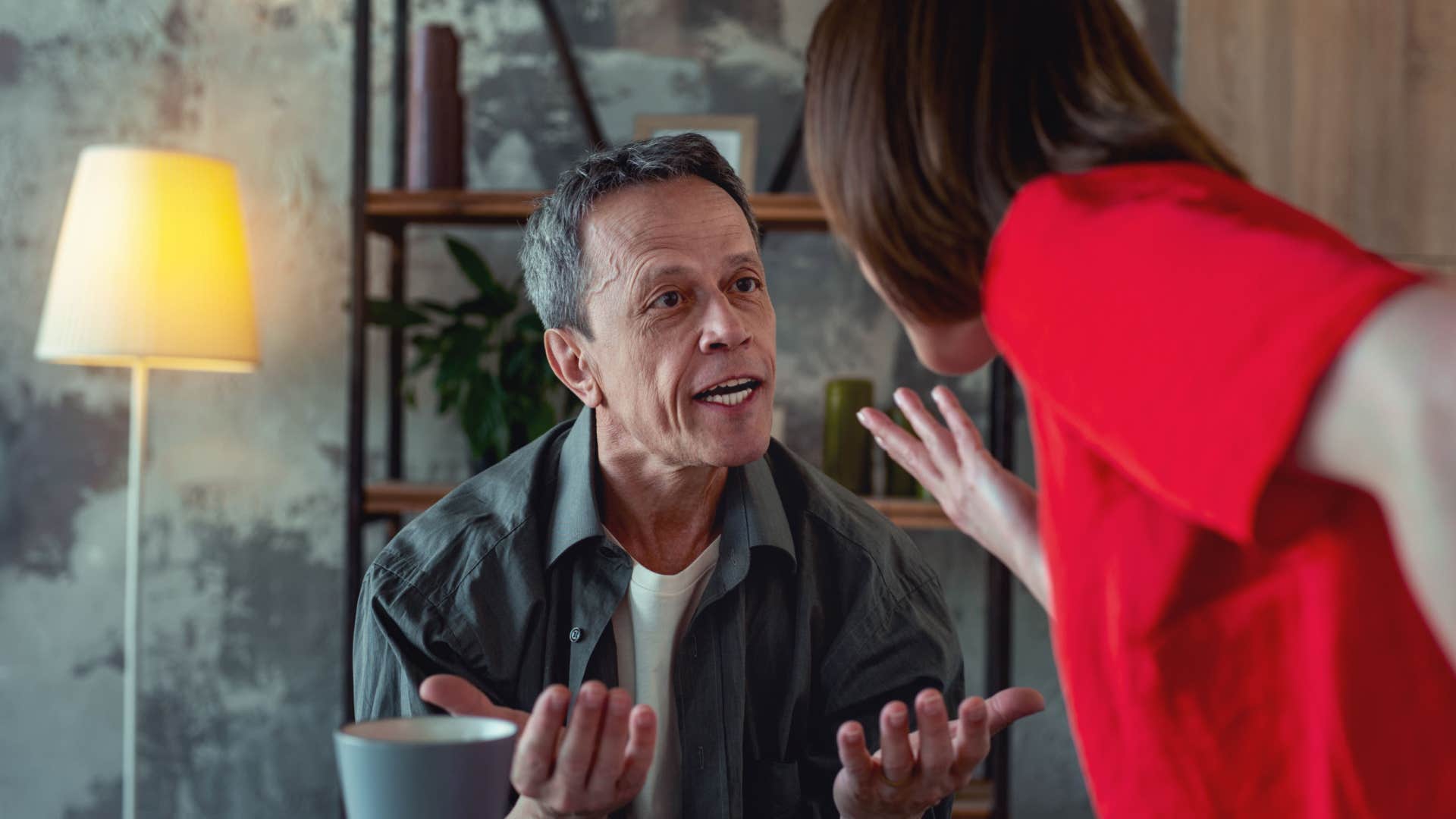 man telling his wife he can't say anything without upsetting her