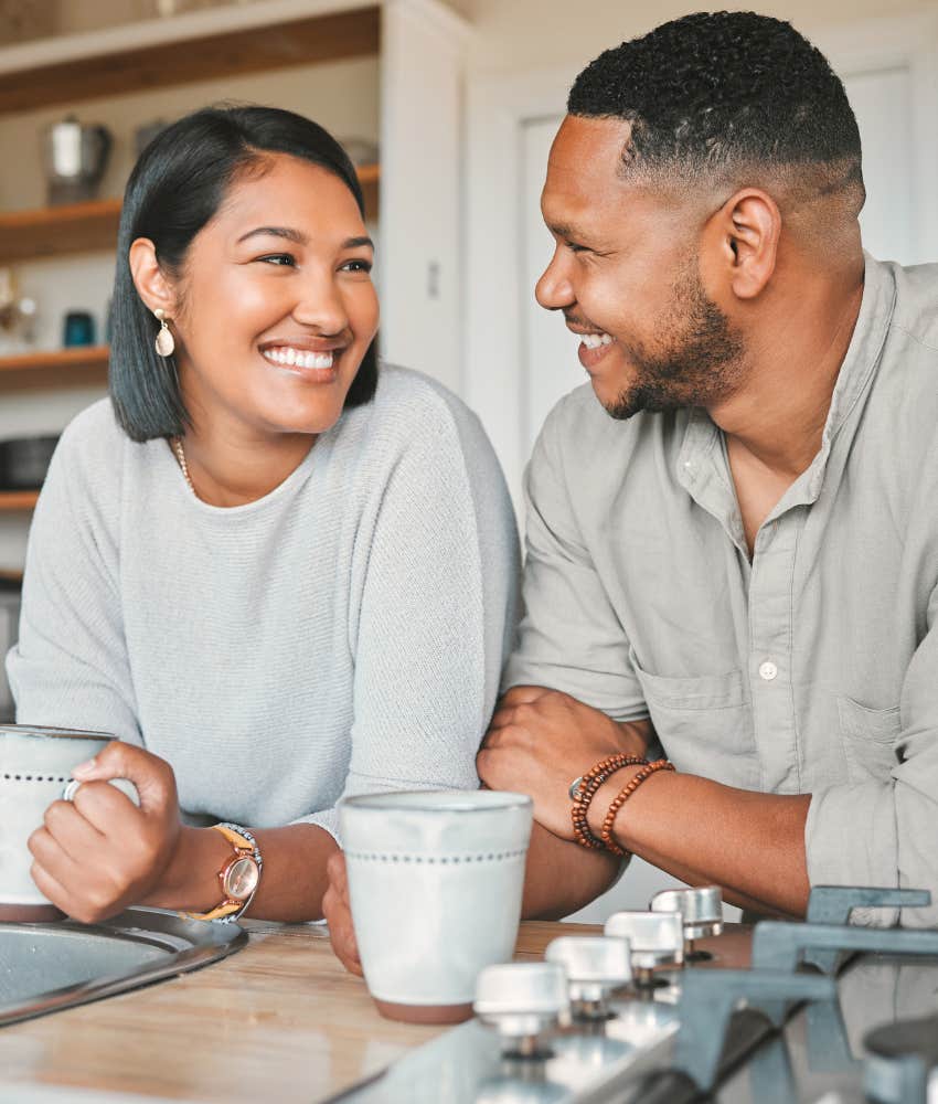 Happy married couple have good communication skills