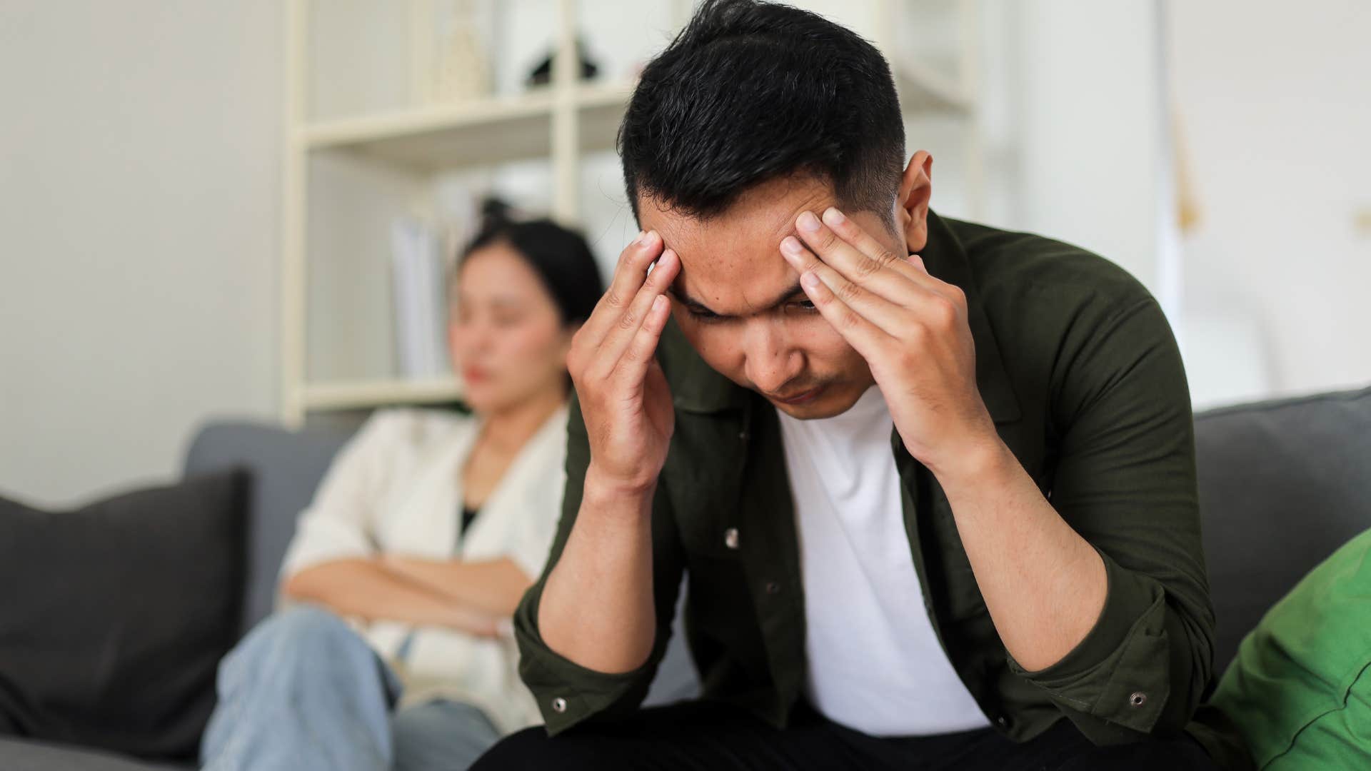 very upset man accepting and tolerating misbehavior from his partner