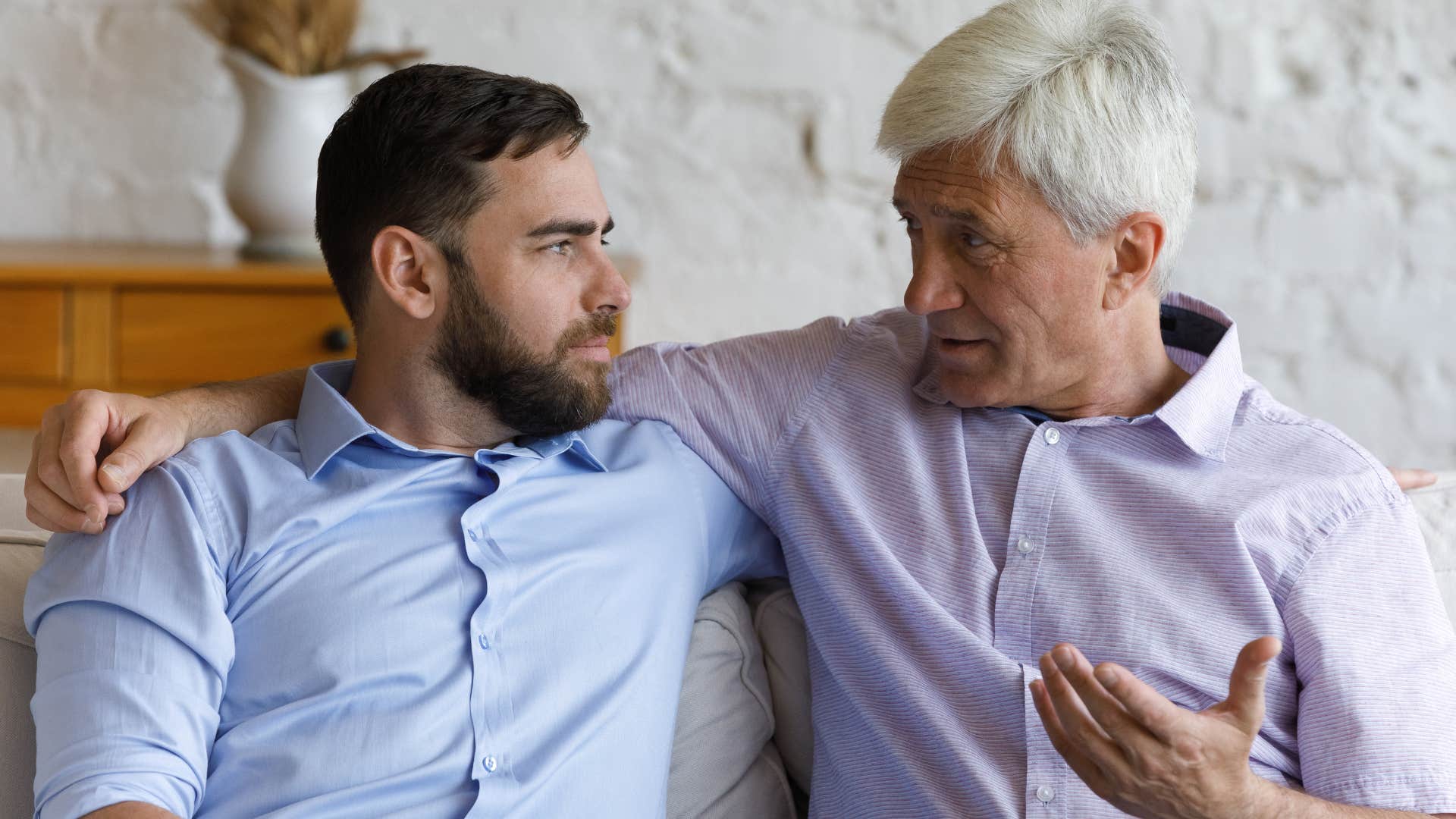 Man saying "I don't want to be a part-time dad" to his father.