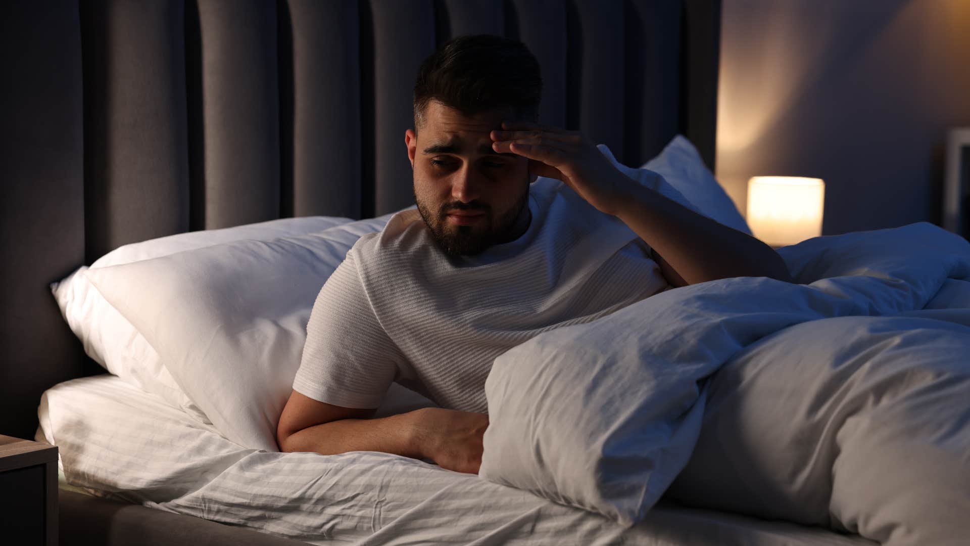 man who is going through a spiritual transformation as he needs lots of rest but can't fall asleep