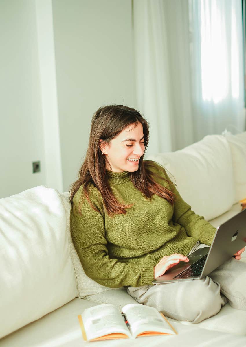 happy millennial woman