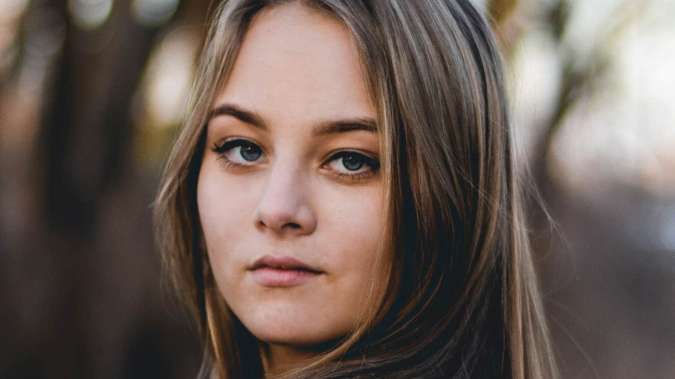 Woman has greedy brain.