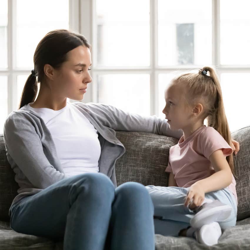 Mom talking to daughter about bullying and helping her formulate a plan