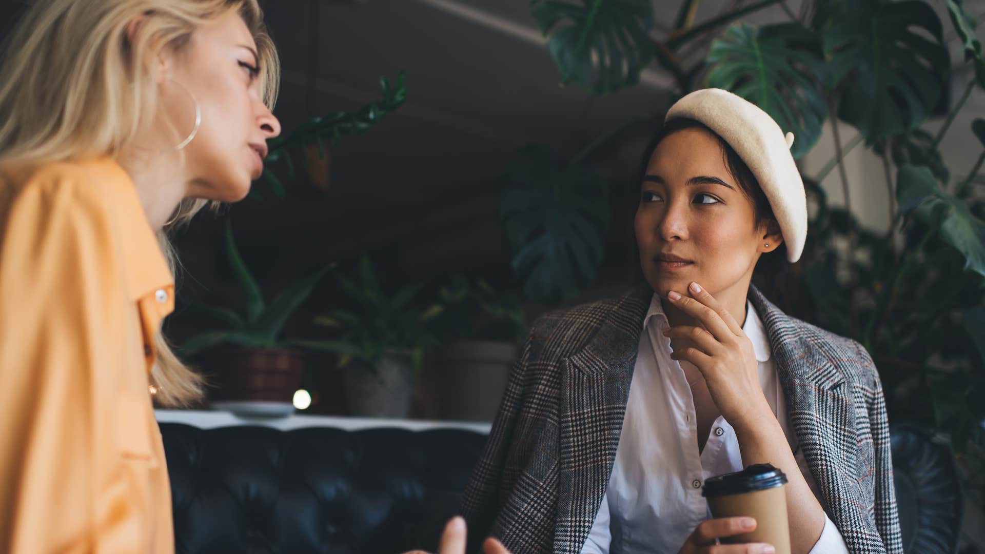 two friends having deep conversation