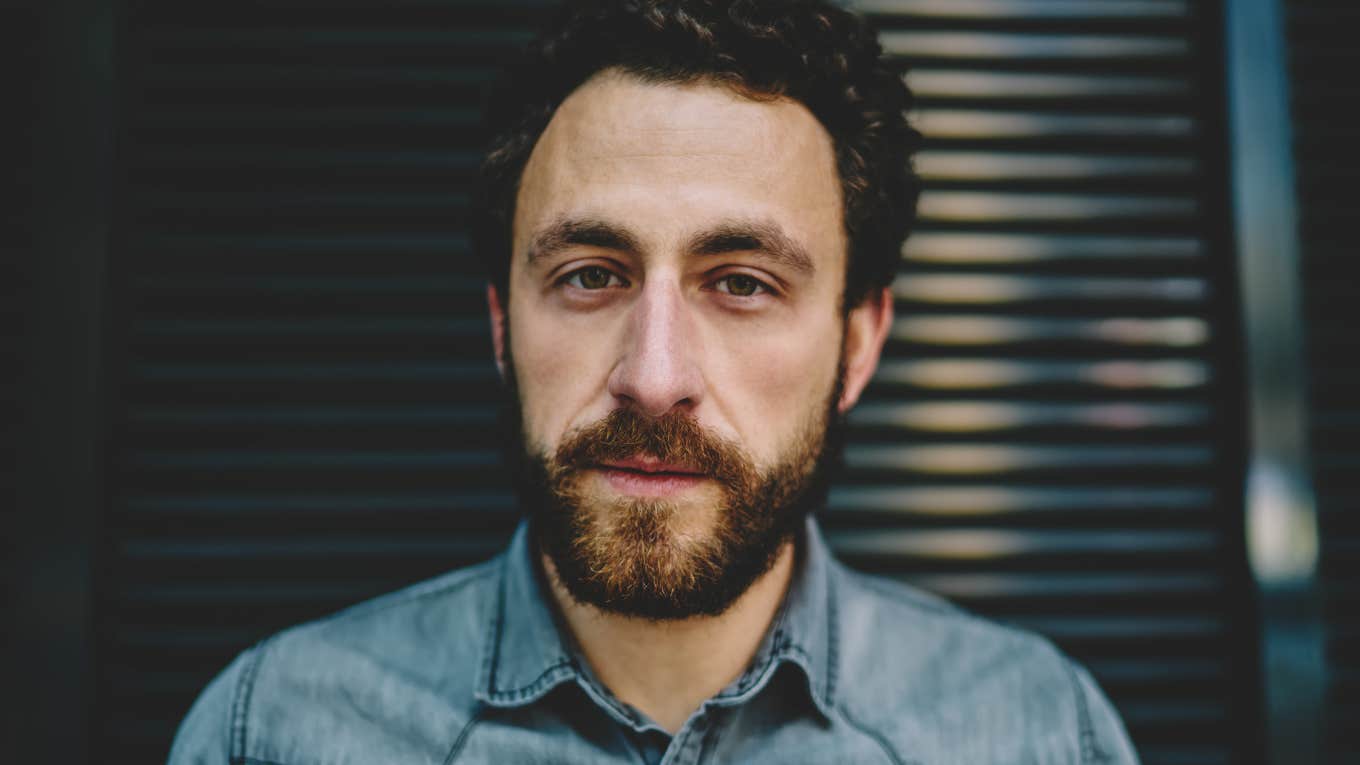 man pretending to be interesting looking serious