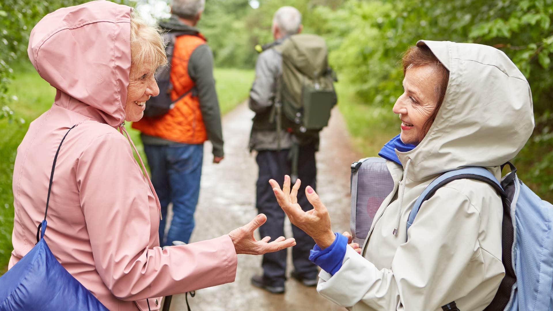 Women who appreciate depth over superficiality talking in the rain.