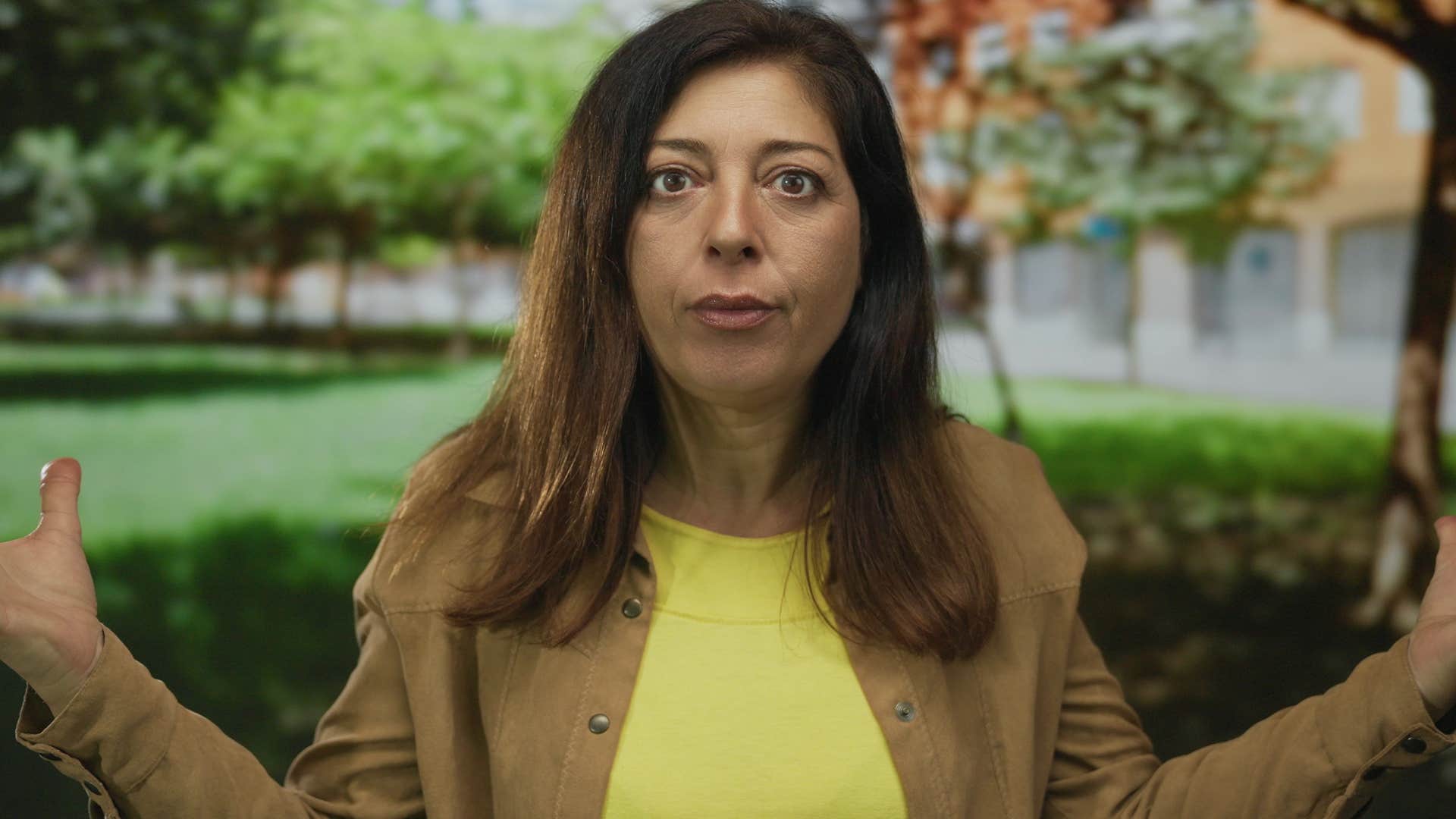 anxious woman looking annoyed outside