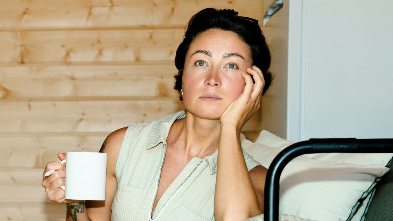 Stressed woman who is zoning out.