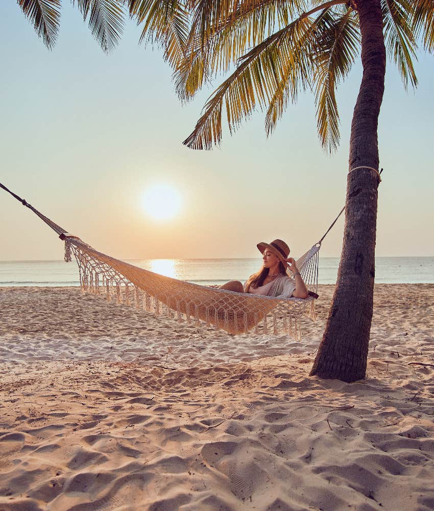 calm woman on quiet vacation at the beach