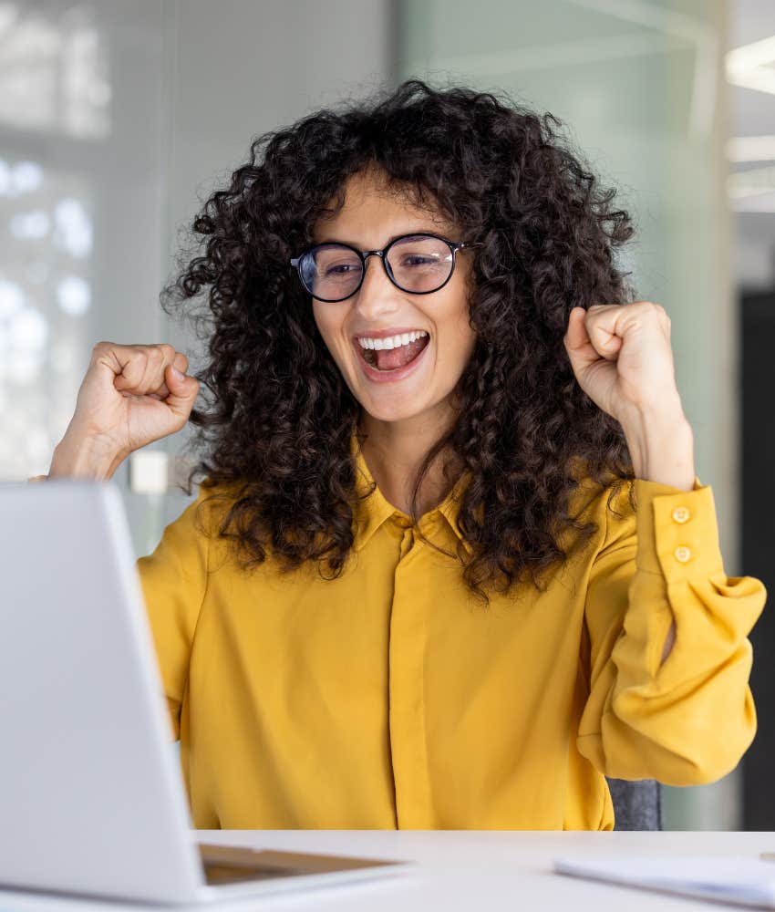 Person expresses the feeling of achievement