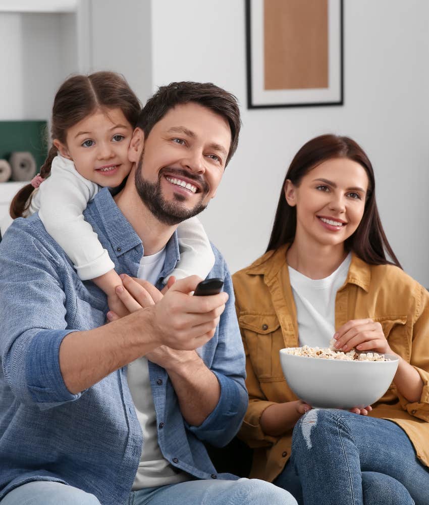 family using subscription service to watch tv
