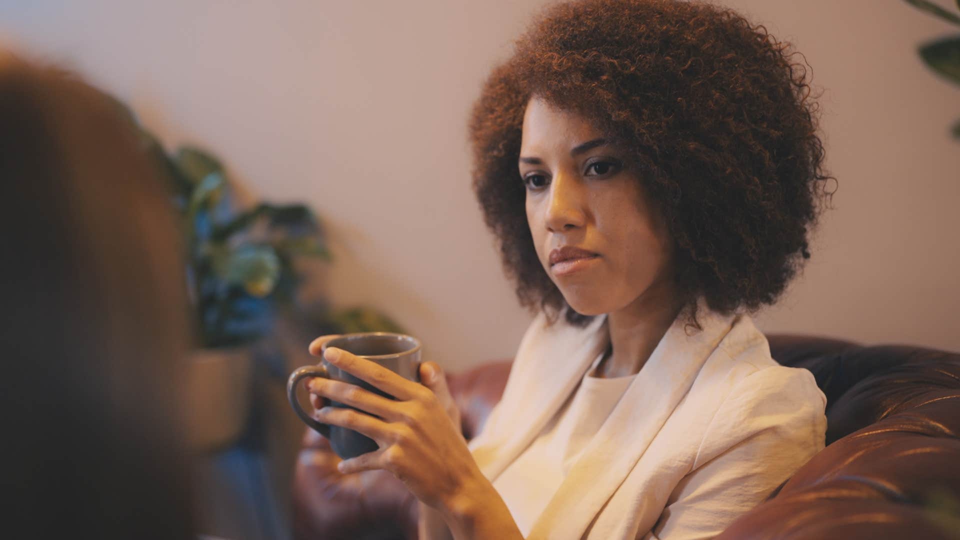 Woman who doesn't mind disappointing others talking to a friend.