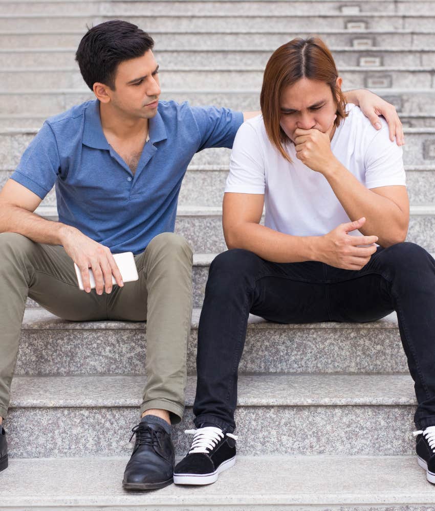 Man shares his grief with a friend during the holidays