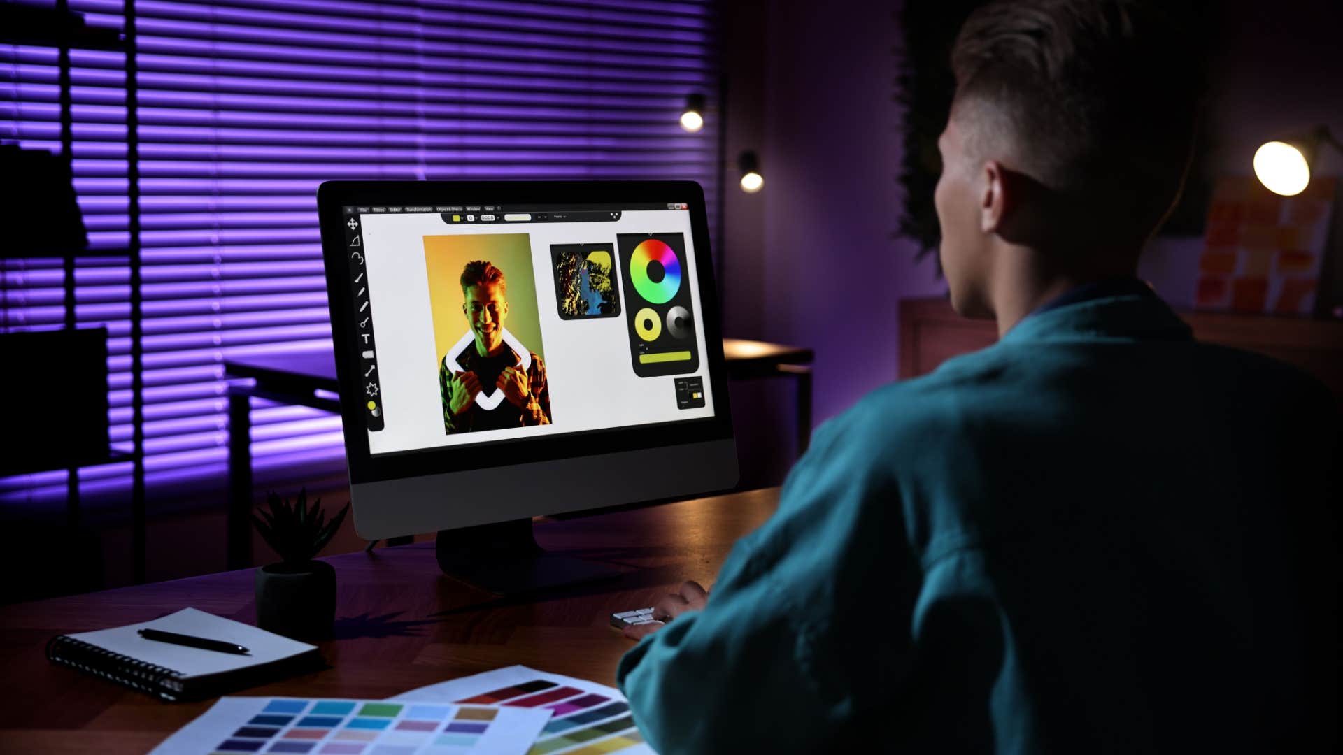 creative person staying up all night to work