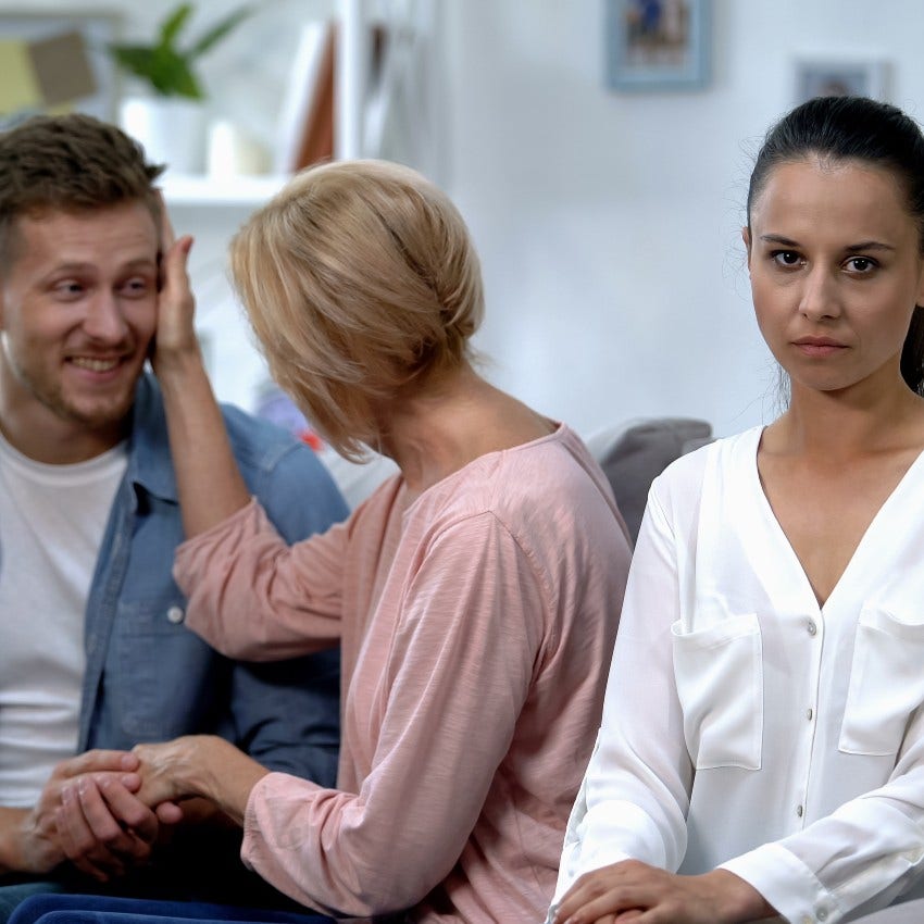 jealous mother-in-law as she tries to take time away from woman and her husband