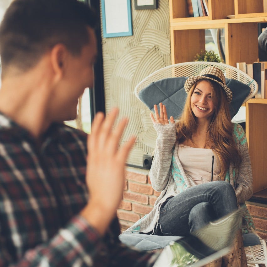woman who makes a second glance with man that reveals how she feels about him
