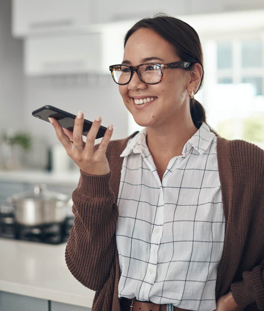 woman sending voice note