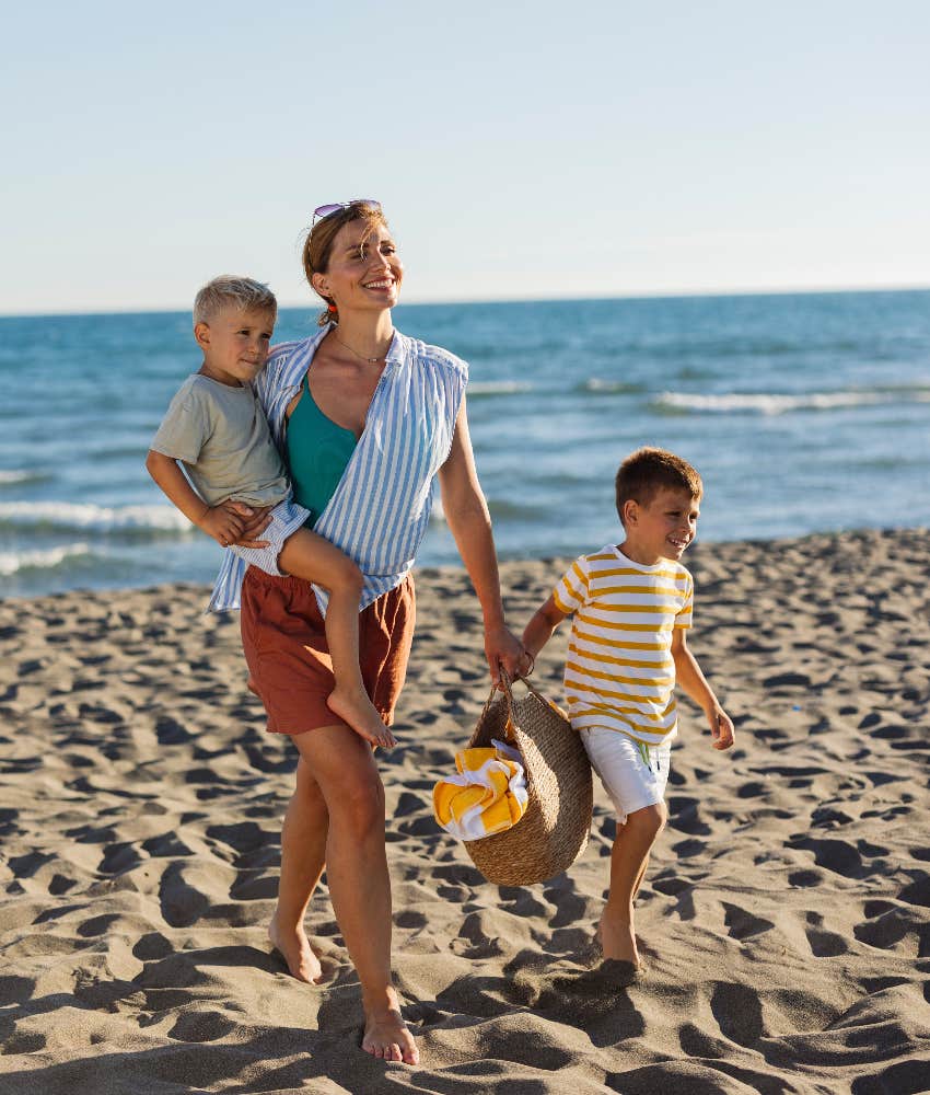 family enjoying trip to the beach