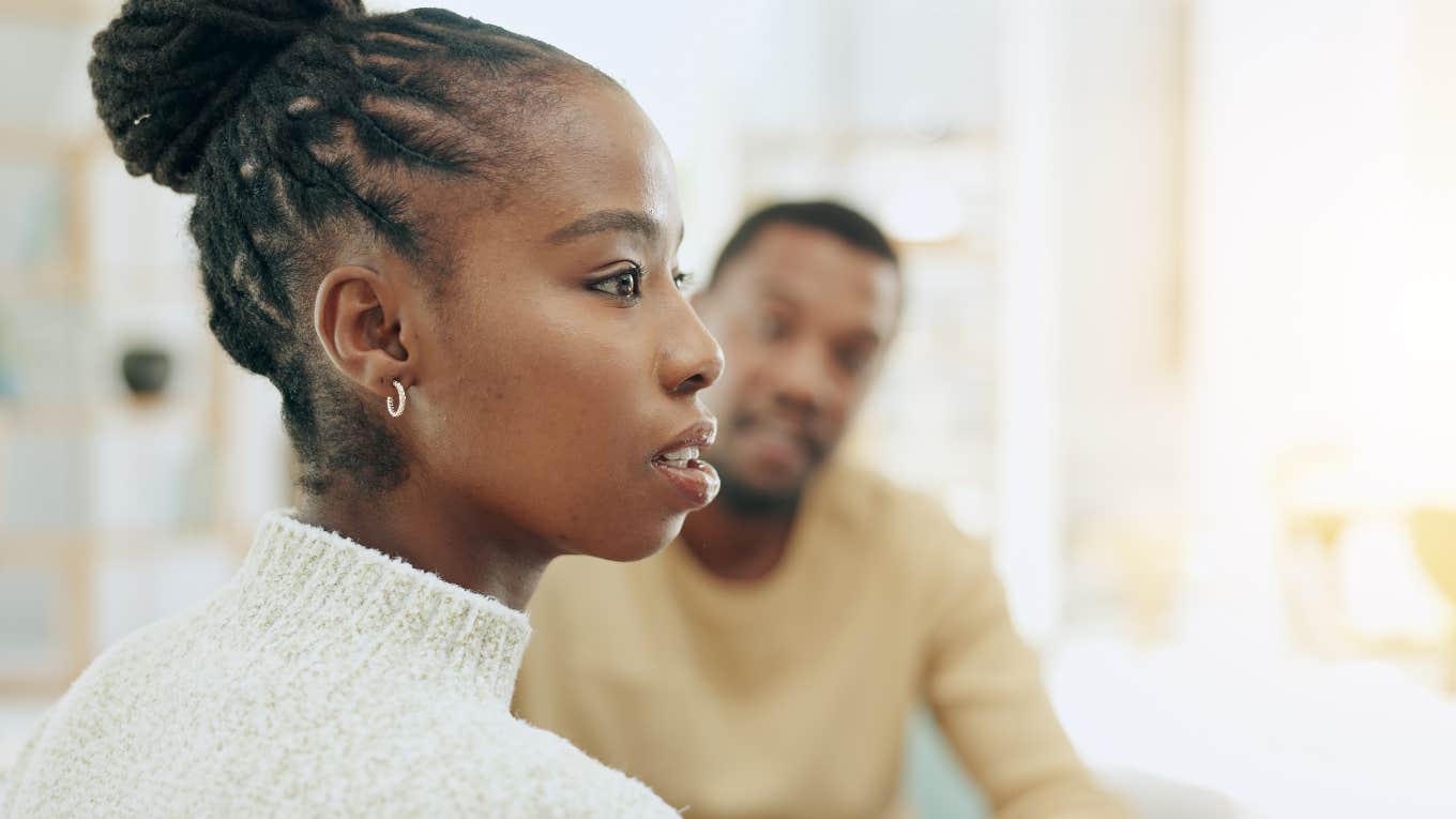 unhappy woman who doesnt like her life anymore sitting with husband