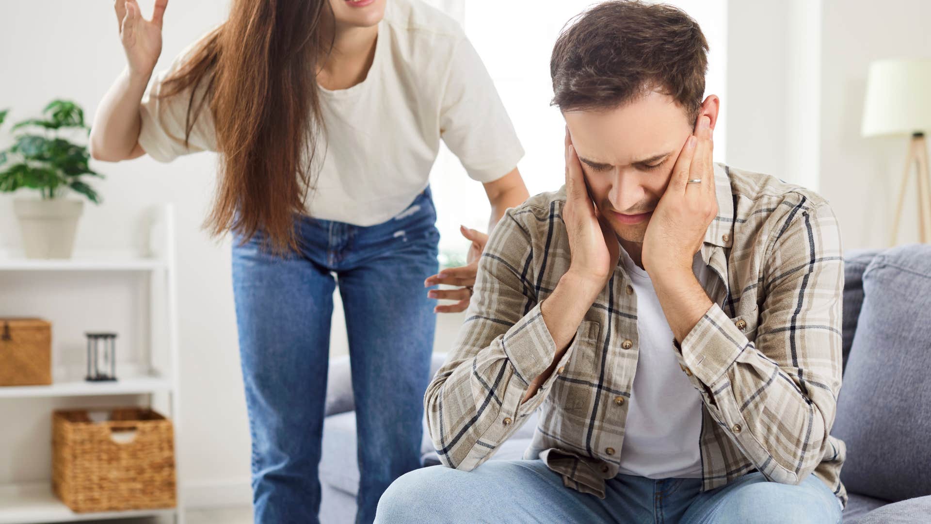 wife scolding upset husband