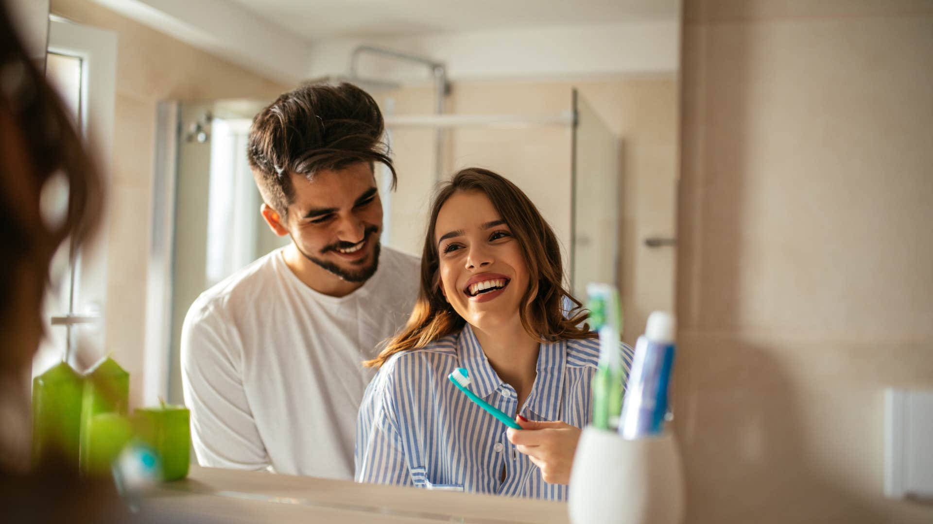 couple together in the bathroom