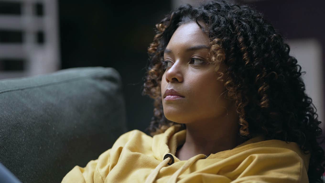 upset woman who was sued