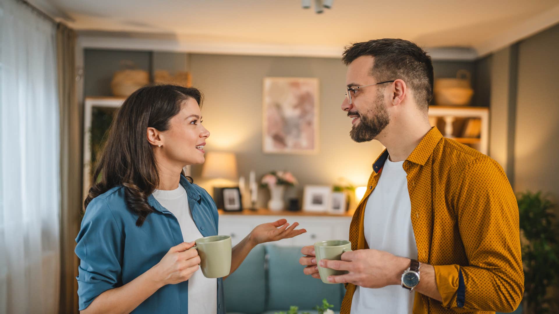 woman talking to man not over-explaining her standard